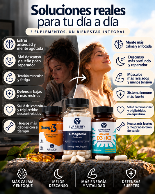 Pack Rutina Completa · Magnesio + Omega 3 + Vitamina D3 K2 – 30 días