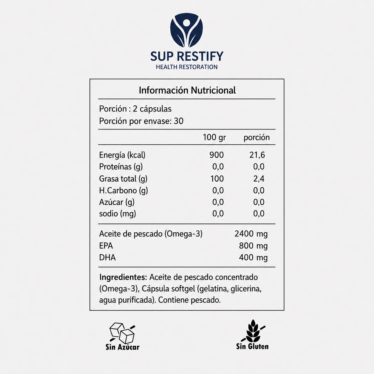 Omega 3 · 800 mg EPA + 400 mg DHA por dosis – 60 cápsulas softgel