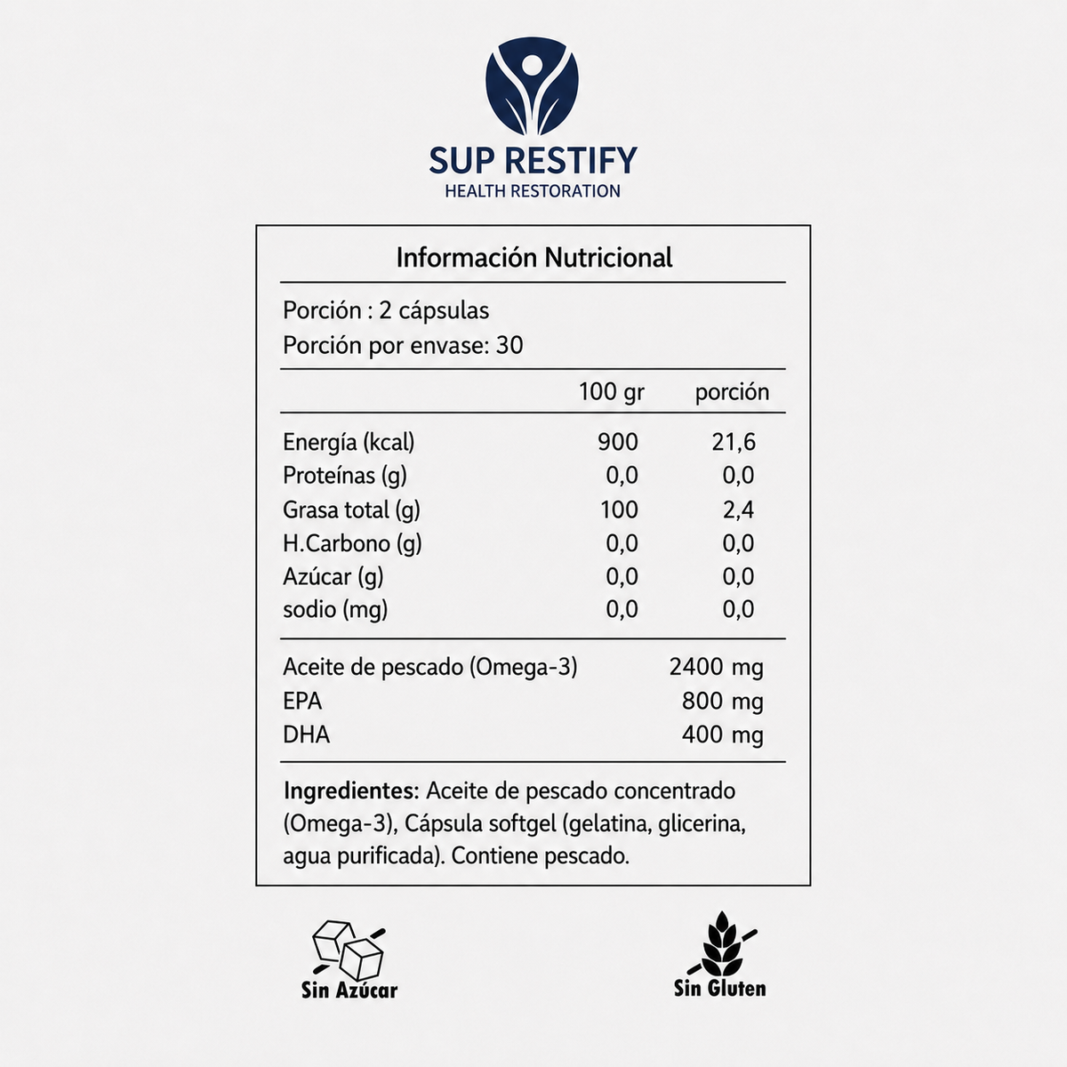 Omega 3 · 800 mg EPA + 400 mg DHA por dosis – 60 cápsulas softgel
