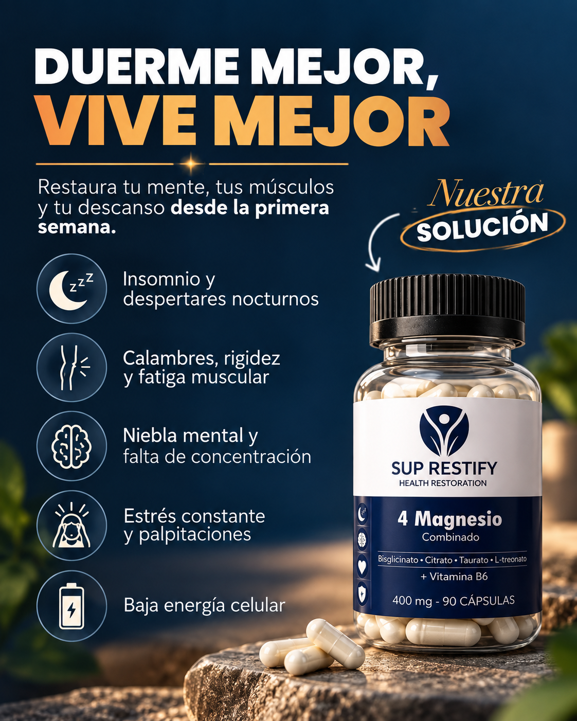 4 Magnesio · Bisglicinato, Citrato, Taurato y L-treonato con Vitamina B6