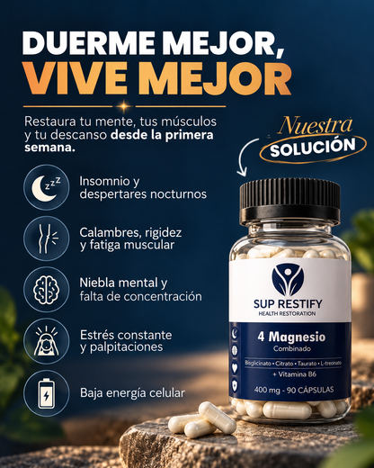 4 Magnesio · Bisglicinato, Citrato, Taurato y L-treonato con Vitamina B6