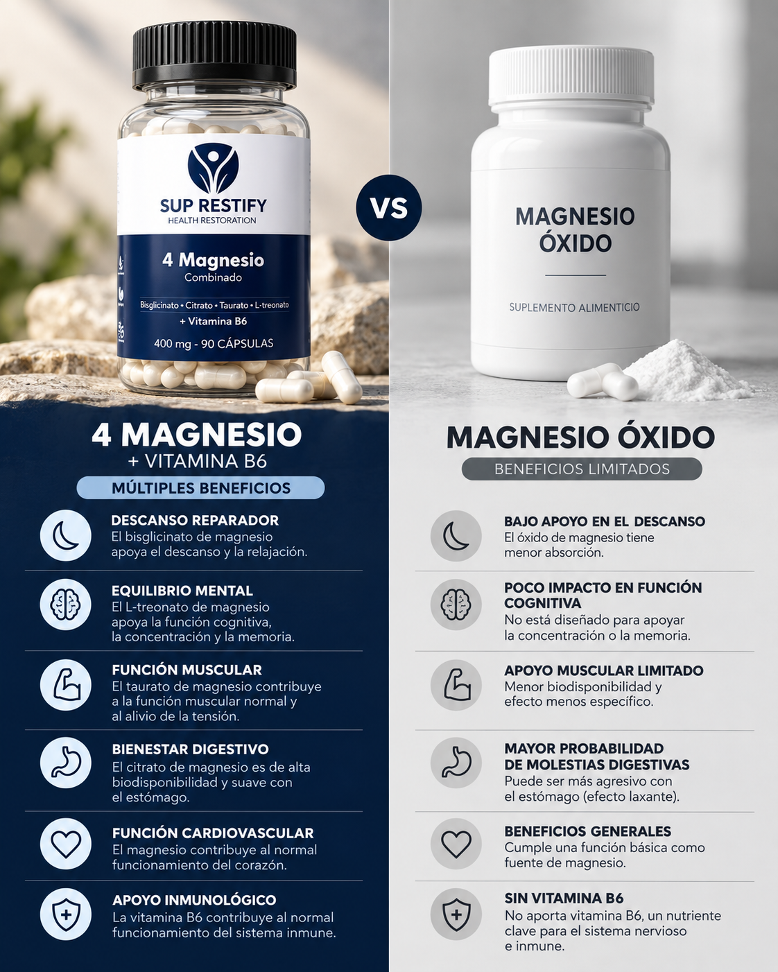 4 Magnesio · Bisglicinato, Citrato, Taurato y L-treonato con Vitamina B6